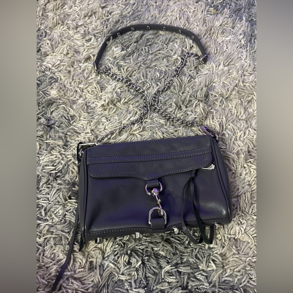 Rebecca Minkoff Mini Mac Gray Leather Chain Link Strap Crossbody Bag